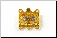 Federschlie�e "Rechteck m. Kristall", 17x16mm, goldfb., Messing, 2x3 �sen, 1 Stk.
