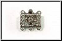 Federschlie�e "Rechteck m. Kristall", 17x16mm, antiksilberfb., Messing, 2x3 �sen, 1 Stk.