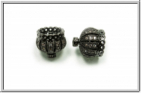 Endkappen "Krone mit Zirkonen", 13x13mm, hematitefb., Messing, 1 Stk.