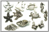 Anh�nger "Maritimes Set", max. 25mm, antiksilberfb., Metall, 6 Teile