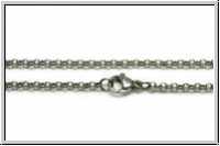 Gliederkette, Rolo-Chain, 2, mit Karabiner 2,5x0,9mm, antiksilberfb., Edelstahl, 1 Stk. (61cm)