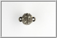 Magnetverschluss "Kugel mit Zirkonen", 14x10mm, hematitefb., Metall, 1 Stk.