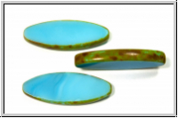 b�hm. Glasperle, table cut, oval, 30x11mm, aqua, lt., op., picasso, 1 Stk.