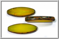 b�hm. Glasperle, table cut, oval, 30x11mm, yellow, opal, picasso, 1 Stk.