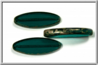 b�hm. Glasperle, table cut, oval, 30x11mm, emerald, trans., silver picasso, 1 Stk.