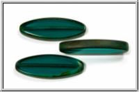 b�hm. Glasperle, table cut, oval, 30x11mm, emerald, trans., picasso, 1 Stk.