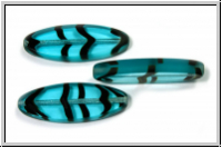 b�hm. Glasperle, table cut, oval, 30x11mm, aqua, trans., black striped, 1 Stk.
