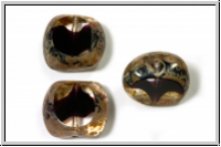 b�hm. Glasperle, table cut, Rechteck, 15x18mm, crystal trans./amethyst trans., picasso, 3 Stk.