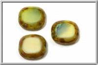 b�hm. Glasperle, table cut, Rechteck, 17x16mm, beige, opal, picasso, 3 Stk.