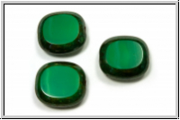 b�hm. Glasperle, table cut, Rechteck, 17x16mm, pea green, op., picasso, 3 Stk.