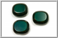 b�hm. Glasperle, table cut, Rechteck, 17x16mm, jade green, dk., op., picasso, 3 Stk.
