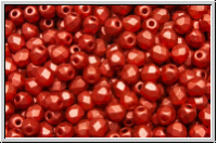 B�hm. Glasschliffperle, feuerpol., 3mm, lava red, met., satin, 50 Stk.