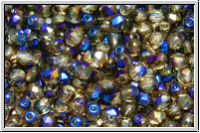 B�hm. Glasschliffperle, feuerpol., 3mm, crystal, trans., half blue moon, 50 Stk.