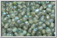 B�hm. Glasschliffperle, feuerpol., 3mm, crystal, trans., blue AB, matte, 50 Stk.
