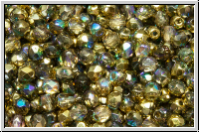 B�hm. Glasschliffperle, feuerpol., 3mm, crystal, trans., golden AB, 50 Stk.