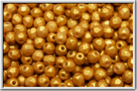 B�hm. Glasschliffperle, feuerpol., 3mm, white, alabaster, yellow gold shine, 50 Stk.