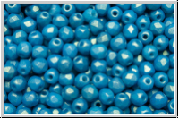 B�hm. Glasschliffperle, feuerpol., 3mm, white, alabaster, dk. cyan gold shine, 50 Stk.