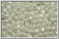 B�hm. Glasschliffperle, feuerpol., 3mm, white, alabaster, white pastel, 50 Stk.