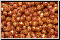 B�hm. Glasschliffperle, feuerpol., 3mm, white, op., pink gold marbled, 50 Stk.