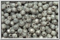 B�hm. Glasschliffperle, feuerpol., 3mm, white, op., lavender marbled, 50 Stk.