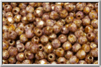 B�hm. Glasschliffperle, feuerpol., 3mm, white, op., lila gold luster, 50 Stk.