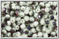 B�hm. Glasschliffperle, feuerpol., 3mm, white, op., half brown flair, 50 Stk.