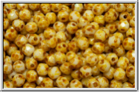 B�hm. Glasschliffperle, feuerpol., 3mm, white, op., picasso, 50 Stk.