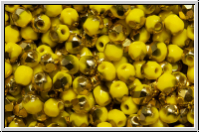 B�hm. Glasschliffperle, feuerpol., 3mm, yellow, op., half brass, 50 Stk.