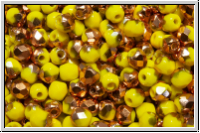 B�hm. Glasschliffperle, feuerpol., 3mm, yellow, op., half capri gold, 50 Stk.