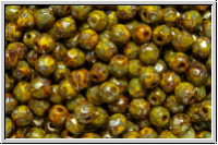 B�hm. Glasschliffperle, feuerpol., 3mm, yellow, op., silver picasso, 50 Stk.