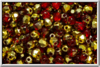 B�hm. Glasschliffperle, feuerpol., 3mm, siam, trans., half brass, 50 Stk.