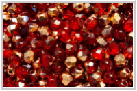 B�hm. Glasschliffperle, feuerpol., 3mm, siam, trans., half capri gold, 50 Stk.