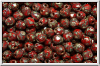 B�hm. Glasschliffperle, feuerpol., 3mm, red., op., silver picasso, 50 Stk.
