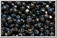 B�hm. Glasschliffperle, feuerpol., 3mm, black, op., nebula, 50 Stk.