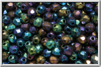 B�hm. Glasschliffperle, feuerpol., 3mm, black, op., white iris., 50 Stk.