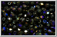B�hm. Glasschliffperle, feuerpol., 3mm, black, op., half azuro, 50 Stk.