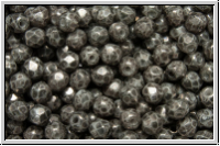B�hm. Glasschliffperle, feuerpol., 3mm, white, op., grey marbled, 50 Stk.