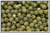 B�hm. Glasschliffperle, feuerpol., 3mm, cream, op., blue marbled, 50 Stk.