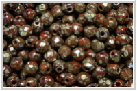 B�hm. Glasschliffperle, feuerpol., 3mm, terracotta, op., silver picasso, 50 Stk.