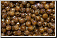 B�hm. Glasschliffperle, feuerpol., 3mm, cream, op., silver picasso, 50 Stk.