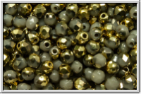 B�hm. Glasschliffperle, feuerpol., 3mm, grey, dk., op., half brass, 50 Stk.