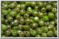B�hm. Glasschliffperle, feuerpol., 3mm, jade, lt., op., silver picasso, 50 Stk.