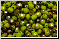 B�hm. Glasschliffperle, feuerpol., 3mm, olivine, dk., op., venus luster, 50 Stk.