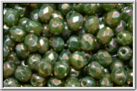 B�hm. Glasschliffperle, feuerpol., 4mm, green, lime, opal, nebula, 50 Stk.