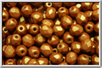 B�hm. Glasschliffperle, feuerpol., 4mm, white, op., ochre gold shine, 50 Stk.