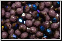 B�hm. Glasschliffperle, feuerpol., 4mm, lavender, dkst., op., half volcano, 50 Stk.