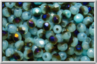 B�hm. Glasschliffperle, feuerpol., 3mm, aqua, dk., opal, half azuro, 50 Stk.