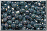 B�hm. Glasschliffperle, feuerpol., 3mm, turquoise, opal, nebula, 50 Stk.