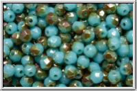 B�hm. Glasschliffperle, feuerpol., 3mm, aqua, op., venus luster, 50 Stk.