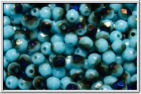 B�hm. Glasschliffperle, feuerpol., 3mm, aqua, op., half azuro, 50 Stk.